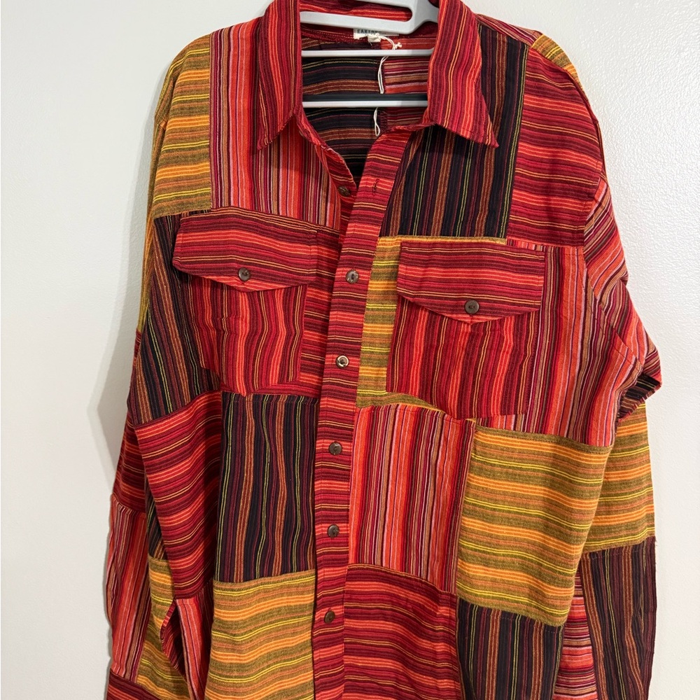 Earth Bound Striped Patchwork Button-Front Shirt … - image 2